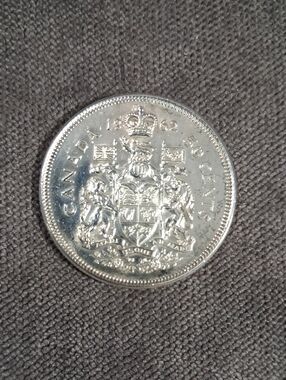 Vintage Canadian Fifty 50 Cents Half Dollar Coat of Arms 80% Silver Coin 1958 G